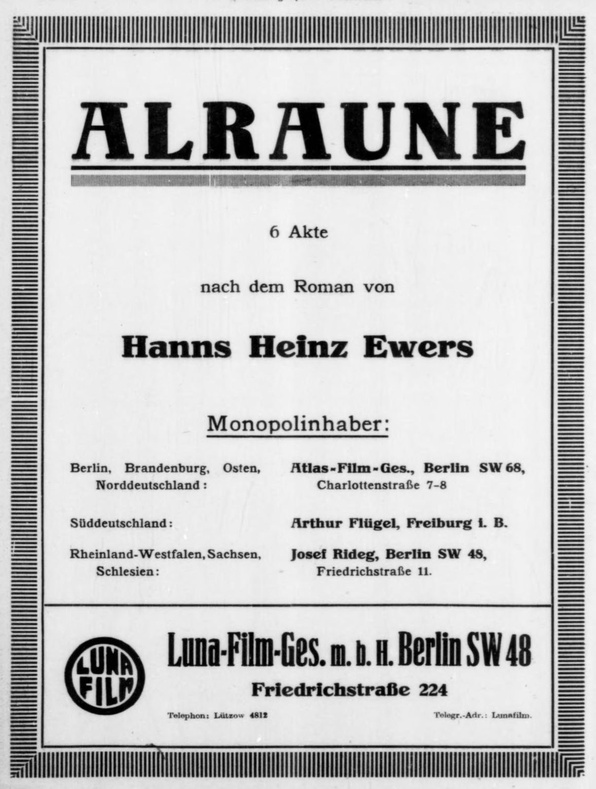 ALRAUNE, DIE HENKERSTOCHTER, GENANNT DIE ROTE HANNE